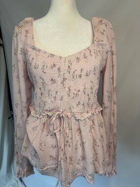 Women's Pink Floral Smocked Peplum Blouse